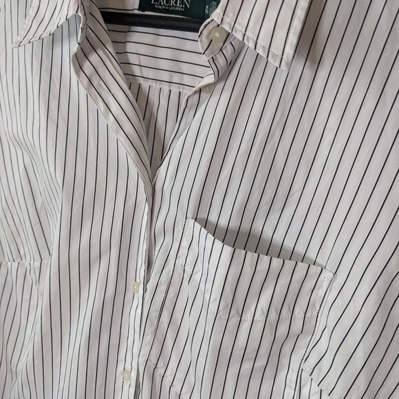 Lauren Ralph Lauren Black/White Striped Women's Long Sleeve Shirt Size XLarge - Picture 7 of 11